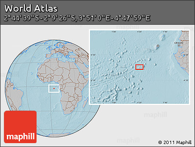 Gray Location Map of the Area around 2° 27' 3" S, 4° 19' 30" E, hill shading