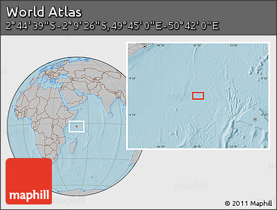 Gray Location Map of the Area around 2° 27' 3" S, 50° 13' 30" E, hill shading