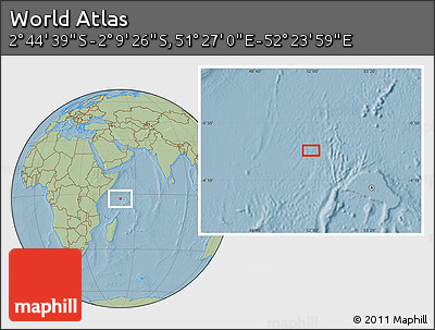 Savanna Style Location Map of the Area around 2° 27' 3" S, 51° 55' 29" E, hill shading
