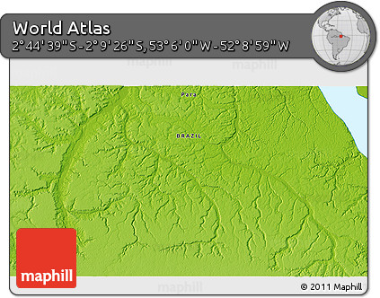 Physical 3D Map of the Area around 2° 27' 3" S, 52° 37' 30" W