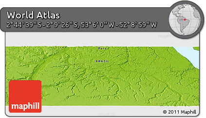 Physical Panoramic Map of the Area around 2° 27' 3" S, 52° 37' 30" W
