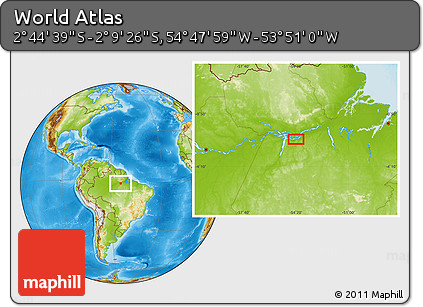 Physical Location Map of the Area around 2° 27' 3" S, 54° 19' 30" W