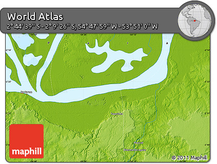 Physical Map of the Area around 2° 27' 3" S, 54° 19' 30" W