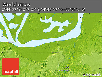 Physical Map of the Area around 2° 27' 3" S, 54° 19' 30" W