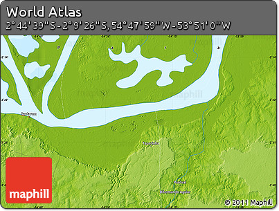 Physical Map of the Area around 2° 27' 3" S, 54° 19' 30" W