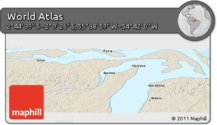 Shaded Relief Panoramic Map of the Area around 2° 27' 3" S, 55° 10' 29" W