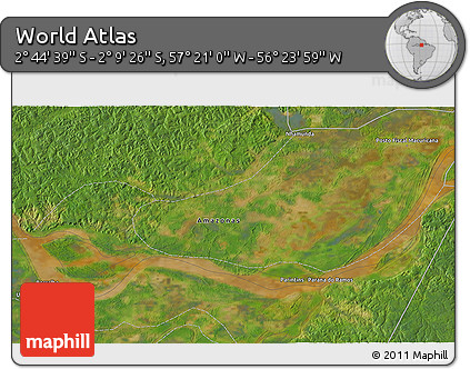 Satellite 3D Map of the Area around 2° 27' 3" S, 56° 52' 30" W