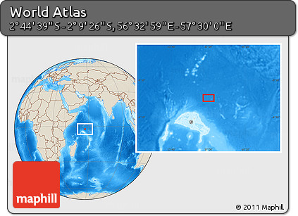 Shaded Relief Location Map of the Area around 2° 27' 3" S, 57° 1' 29" E