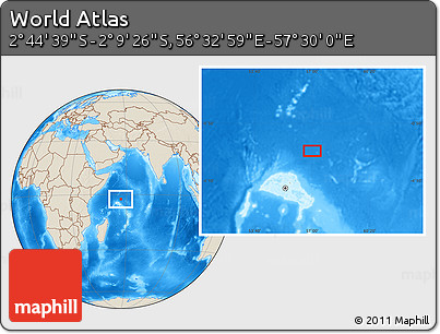 Shaded Relief Location Map of the Area around 2° 27' 3" S, 57° 1' 29" E