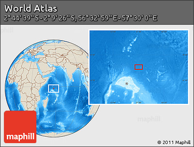 Shaded Relief Location Map of the Area around 2° 27' 3" S, 57° 1' 29" E