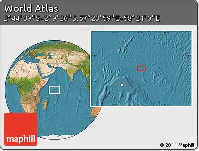 Satellite Location Map of the Area around 2° 27' 3" S, 57° 52' 30" E