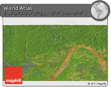 Satellite 3D Map of the Area around 2° 27' 3" S, 57° 43' 30" W