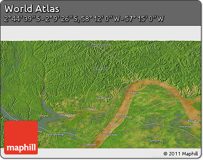 Satellite 3D Map of the Area around 2° 27' 3" S, 57° 43' 30" W