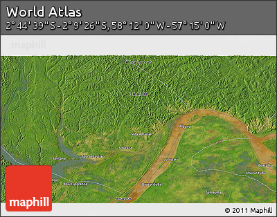 Satellite 3D Map of the Area around 2° 27' 3" S, 57° 43' 30" W