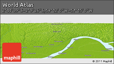Physical Panoramic Map of the Area around 2° 27' 3" S, 57° 43' 30" W