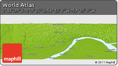 Physical Panoramic Map of the Area around 2° 27' 3" S, 57° 43' 30" W