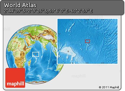 Physical Location Map of the Area around 2° 27' 3" S, 59° 34' 30" E