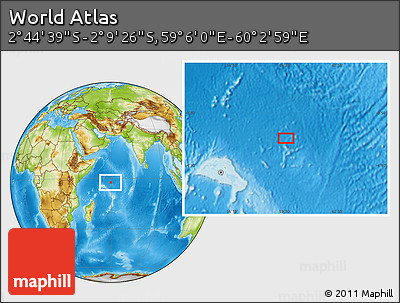 Physical Location Map of the Area around 2° 27' 3" S, 59° 34' 30" E