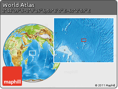 Physical Location Map of the Area around 2° 27' 3" S, 59° 34' 30" E