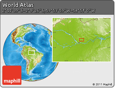 Physical Location Map of the Area around 2° 27' 3" S, 59° 25' 29" W