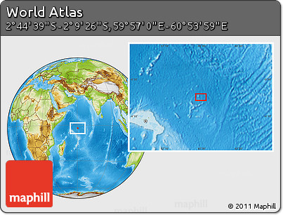Physical Location Map of the Area around 2° 27' 3" S, 60° 25' 29" E