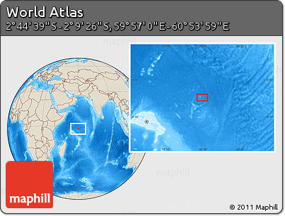 Shaded Relief Location Map of the Area around 2° 27' 3" S, 60° 25' 29" E