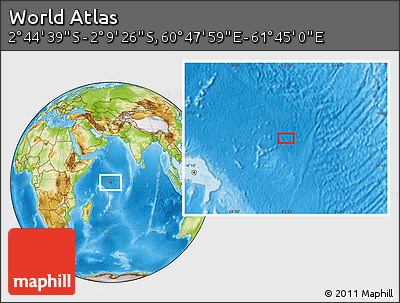 Physical Location Map of the Area around 2° 27' 3" S, 61° 16' 29" E