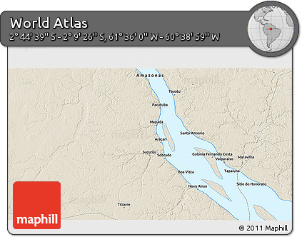 Shaded Relief 3D Map of the Area around 2° 27' 3" S, 61° 7' 30" W