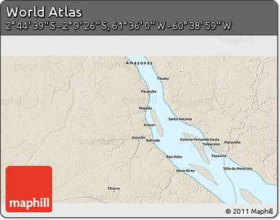 Shaded Relief 3D Map of the Area around 2° 27' 3" S, 61° 7' 30" W