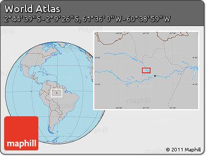 Gray Location Map of the Area around 2° 27' 3" S, 61° 7' 30" W