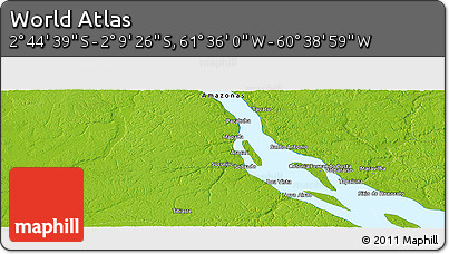 Physical Panoramic Map of the Area around 2° 27' 3" S, 61° 7' 30" W