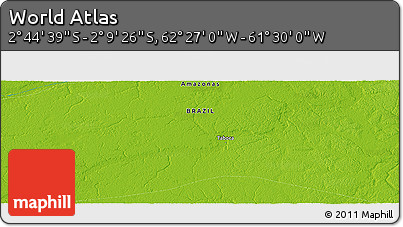 Physical Panoramic Map of the Area around 2° 27' 3" S, 61° 58' 30" W