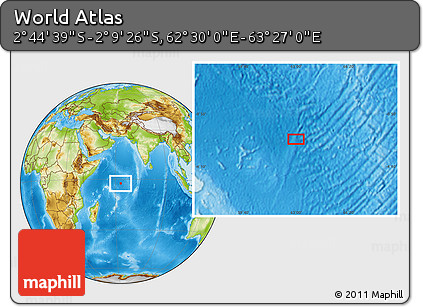 Physical Location Map of the Area around 2° 27' 3" S, 62° 58' 30" E