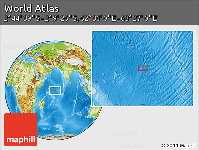 Physical Location Map of the Area around 2° 27' 3" S, 62° 58' 30" E