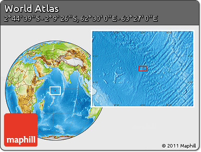 Physical Location Map of the Area around 2° 27' 3" S, 62° 58' 30" E
