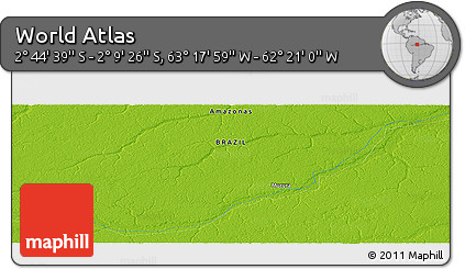 Physical Panoramic Map of the Area around 2° 27' 3" S, 62° 49' 30" W