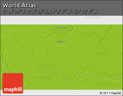 Physical 3D Map of the Area around 2° 27' 3" S, 63° 40' 30" W
