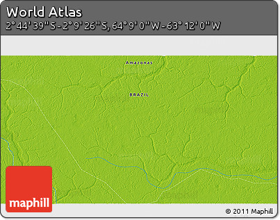 Physical 3D Map of the Area around 2° 27' 3" S, 63° 40' 30" W