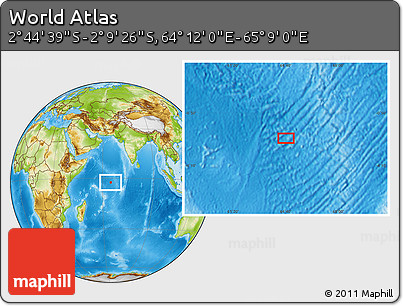 Physical Location Map of the Area around 2° 27' 3" S, 64° 40' 30" E