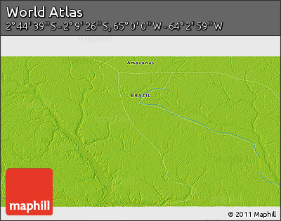 Physical 3D Map of the Area around 2° 27' 3" S, 64° 31' 30" W