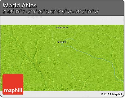 Physical 3D Map of the Area around 2° 27' 3" S, 64° 31' 30" W