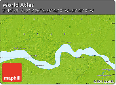 Physical Map of the Area around 2° 27' 3" S, 66° 13' 29" W