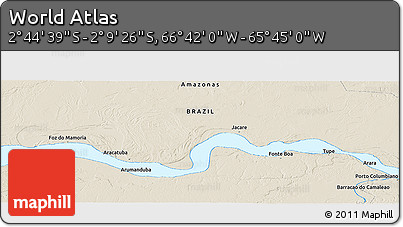 Shaded Relief Panoramic Map of the Area around 2° 27' 3" S, 66° 13' 29" W