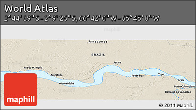 Shaded Relief Panoramic Map of the Area around 2° 27' 3" S, 66° 13' 29" W