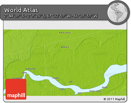 Physical 3D Map of the Area around 2° 27' 3" S, 67° 4' 29" W