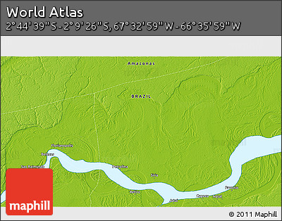 Physical 3D Map of the Area around 2° 27' 3" S, 67° 4' 29" W