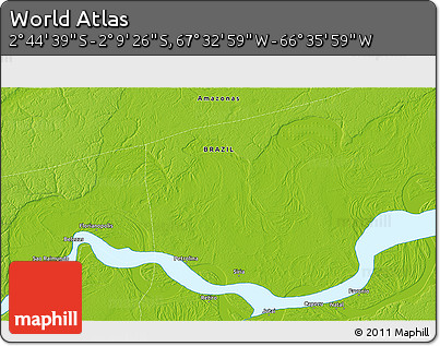 Physical 3D Map of the Area around 2° 27' 3" S, 67° 4' 29" W