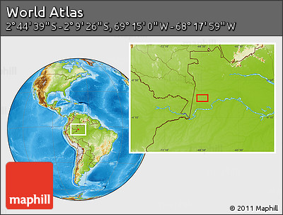Physical Location Map of the Area around 2° 27' 3" S, 68° 46' 30" W