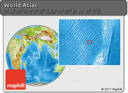Physical Location Map of the Area around 2° 27' 3" S, 69° 46' 30" E