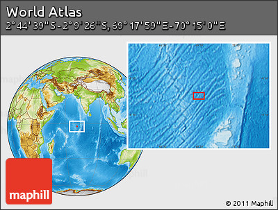 Physical Location Map of the Area around 2° 27' 3" S, 69° 46' 30" E